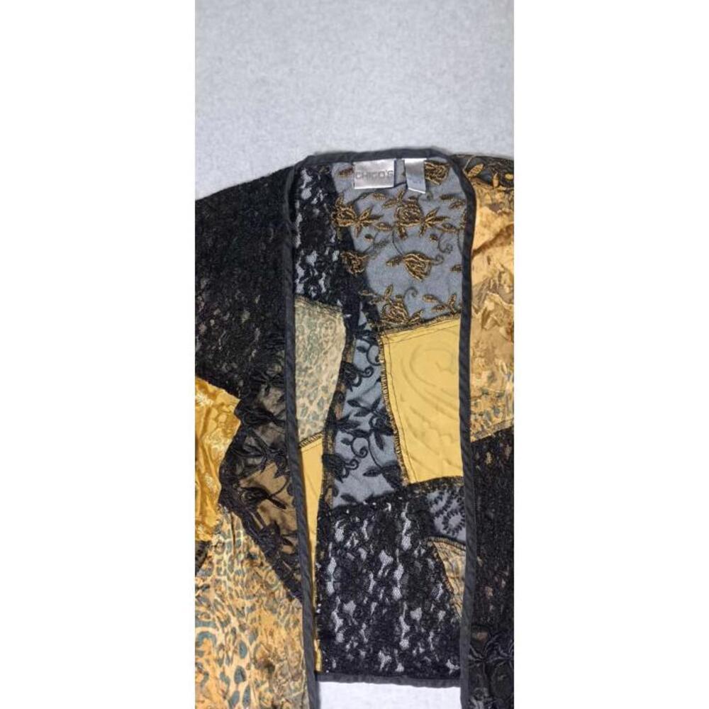 Chicos Lace Velvet Burnout Silk Blend Cardigan Womens Size 0 Black Leapard Fairy - Picture 4 of 11